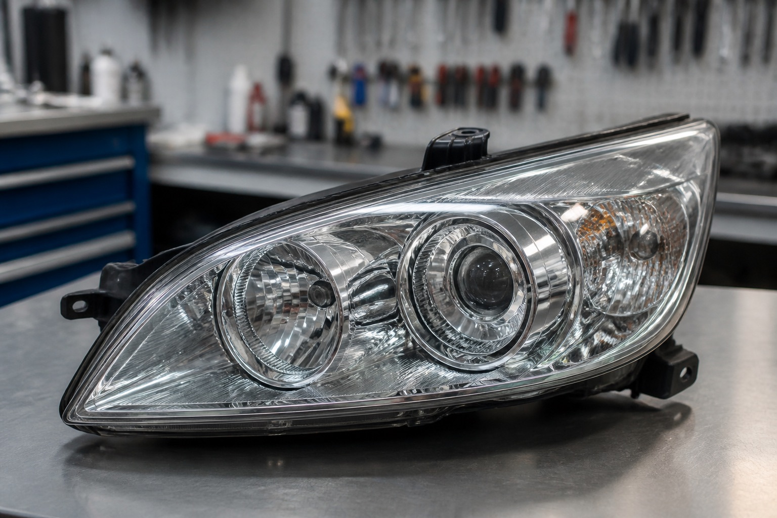 Outer polycarbonate headlight lens after replacement