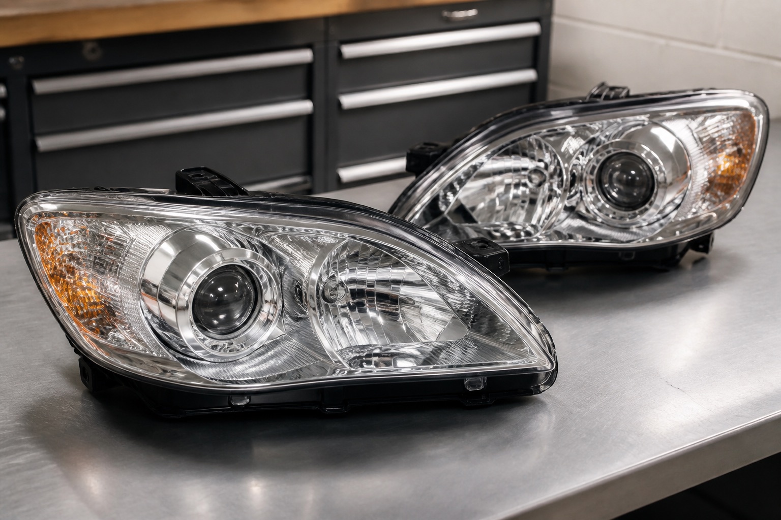 Refurbished headlight assembly ready to return to the vehicle