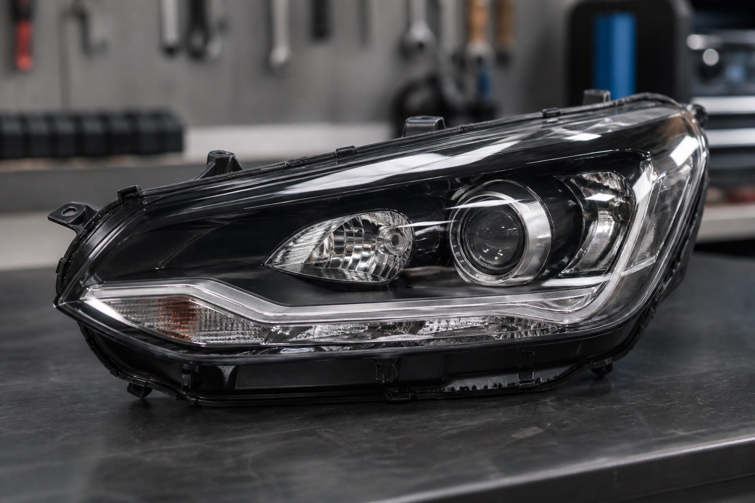 Refurbished headlight assembly after lens and housing repair