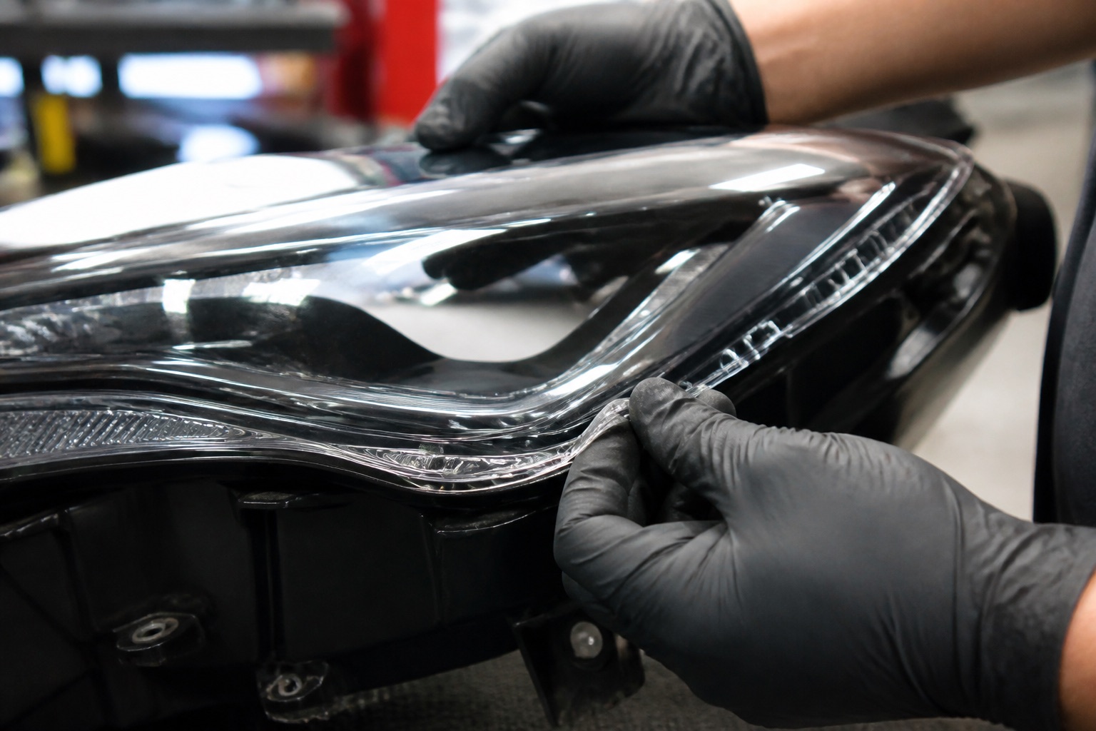 Headlight unit during professional diagnosis and repair