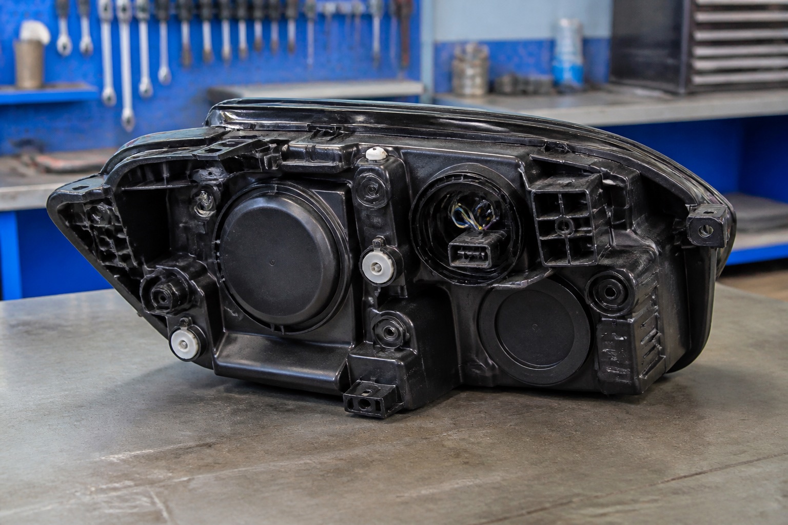 Headlight unit during professional diagnosis and repair