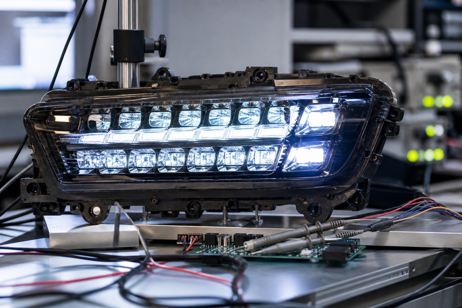 LED headlight module on a diagnostic test bench